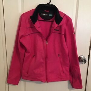 Under Armour Womens Sz L Athletic Jacket Fleece Lined Workout Collared Pink